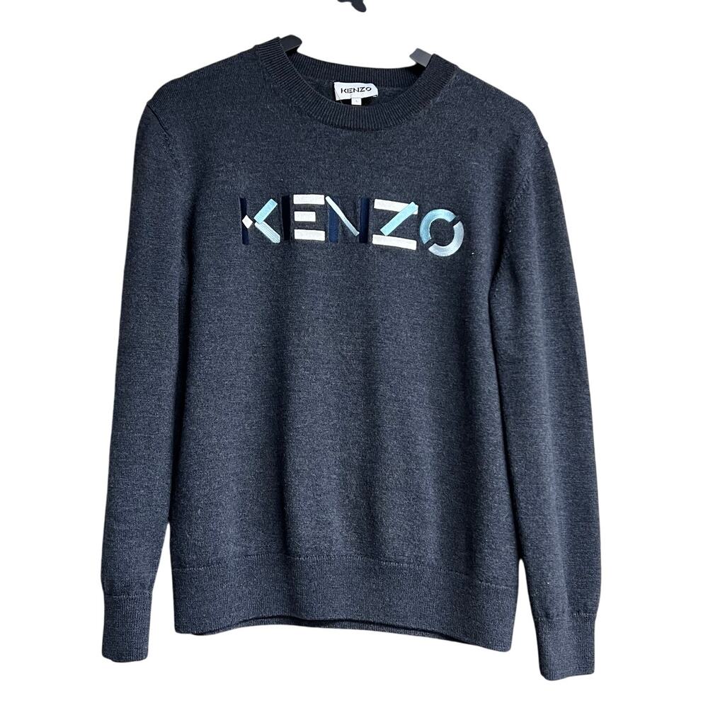 FLOOR Kenzo Multicolor Classic Logo Sweater Gray 100% Wool Fits Medium